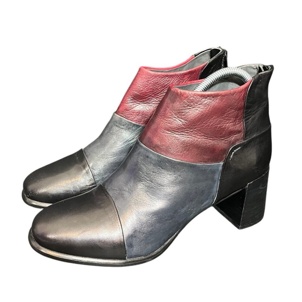 Vintage Boots Everybody by BZ Moda Red‎ Black Leather Patchwork Retro 40 US 10